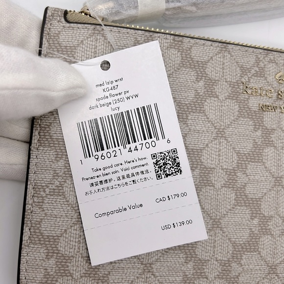 Kate Spade Lucy Spade Flower Medium L-zip Wristlet Dark Beige Multi - Picture 11 of 16